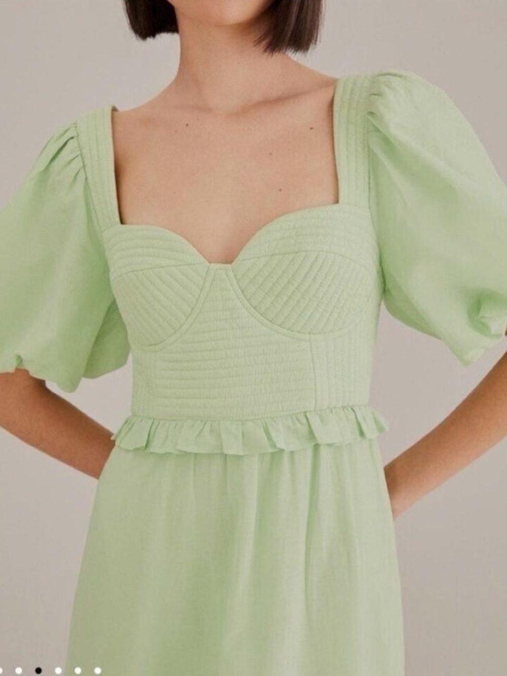 Farm Rio Solid Mint Green Puff Sleeve Tiered Midi Dress Small